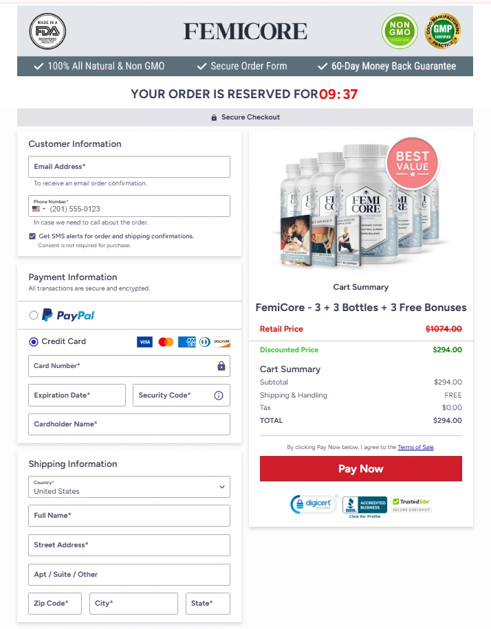 FemiCore order form